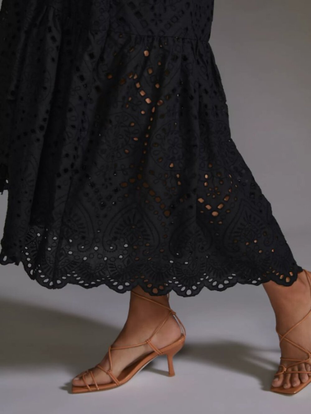 Anthropologie Maeve Black Eyelet Floral Midi Dress Size 12 - Picture 5 of 8